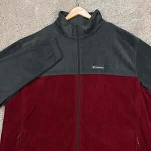Columbia Jacket Mens 3XT Gray Red Colorblock Long Sleeve Fleece Full Zip EUC